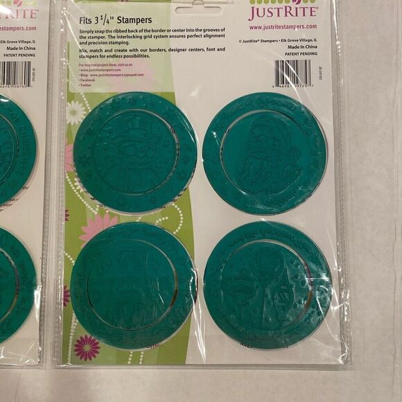 JustRite Wood Stamper 3 1/4” Round w 2 Stamp Sets Christmas Borders & Centers - Picture 4 of 7